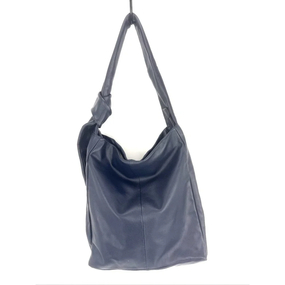 J Jill Leather Shoulder Bag Tote Classic Navy Blue Purse Quiet Luxury Hobo
